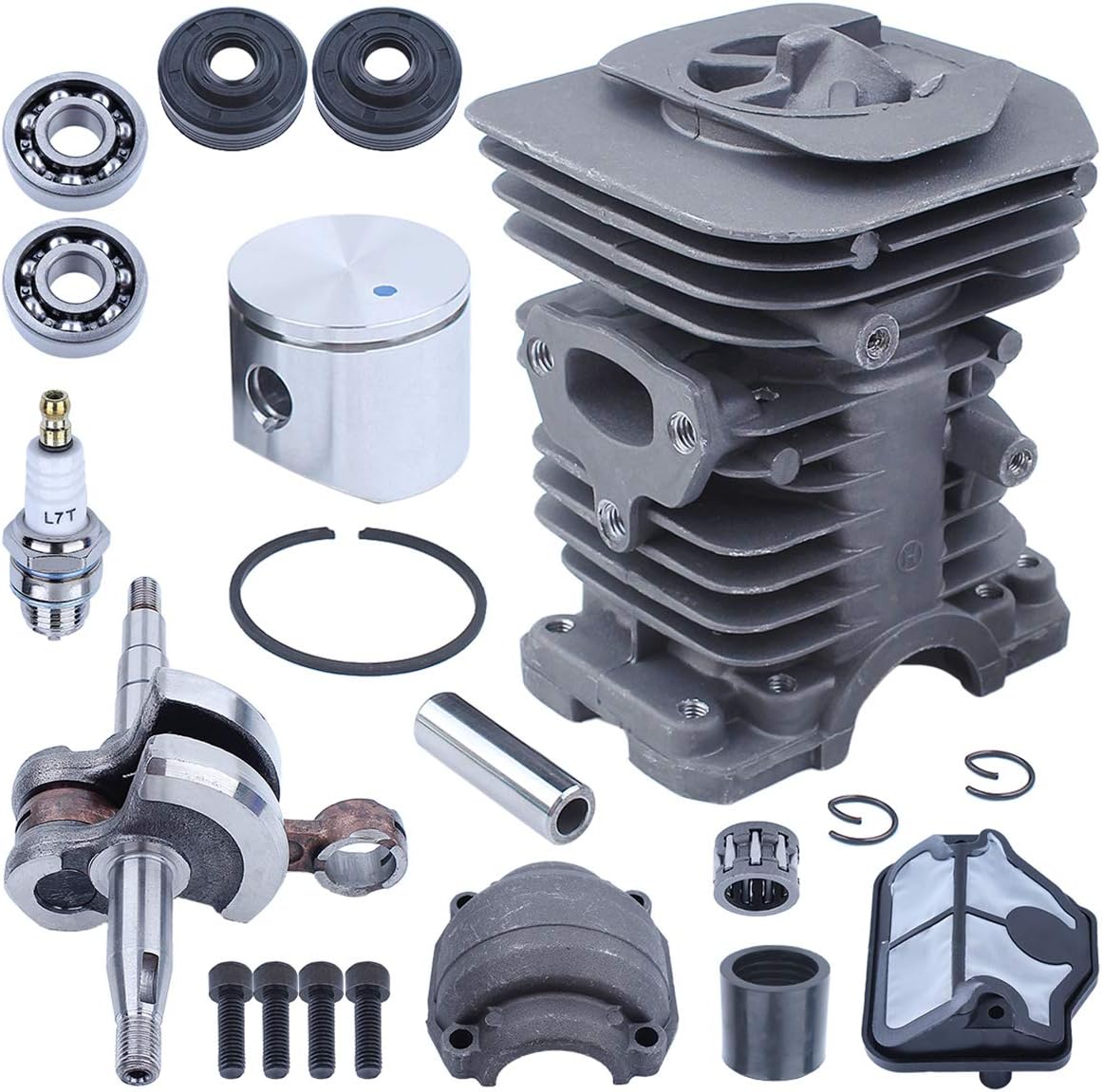 Adefol 40mm Cylinder + Piston Kit + Crankshaft for Husqvarna 136 137 141 142 Chainsaw with Pan Intake Oil Seals