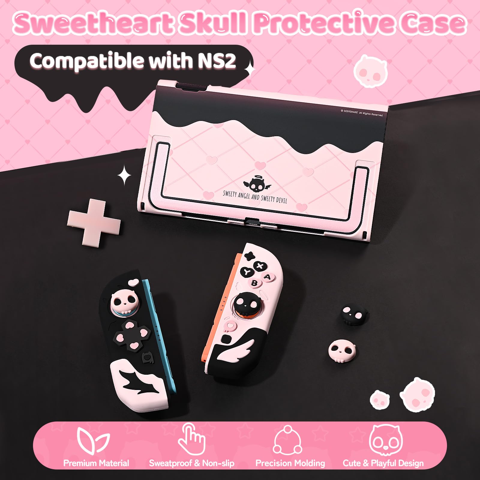GeekShare Funda protectora de silicona compatible con Switch 2, resistente a los arañazos Switch 2, funda protectora de silicona suave para joystick con 2 tapas de agarre para pulgar, diseño de