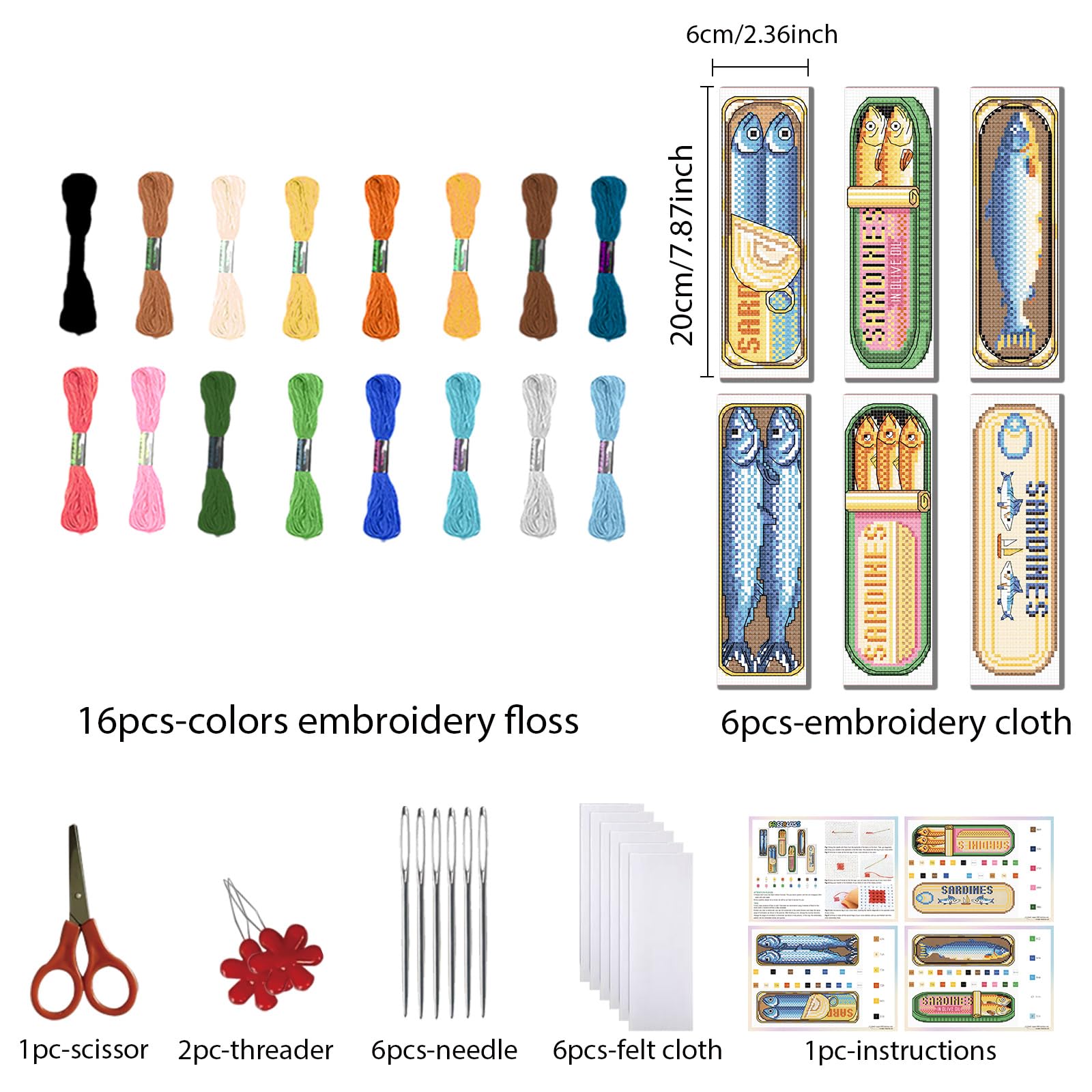 Cross Stitch Bookmark Kit - Canned Fish Designs -2 Cross Stitch Bookmark Kit - Canned Fish Designs -2