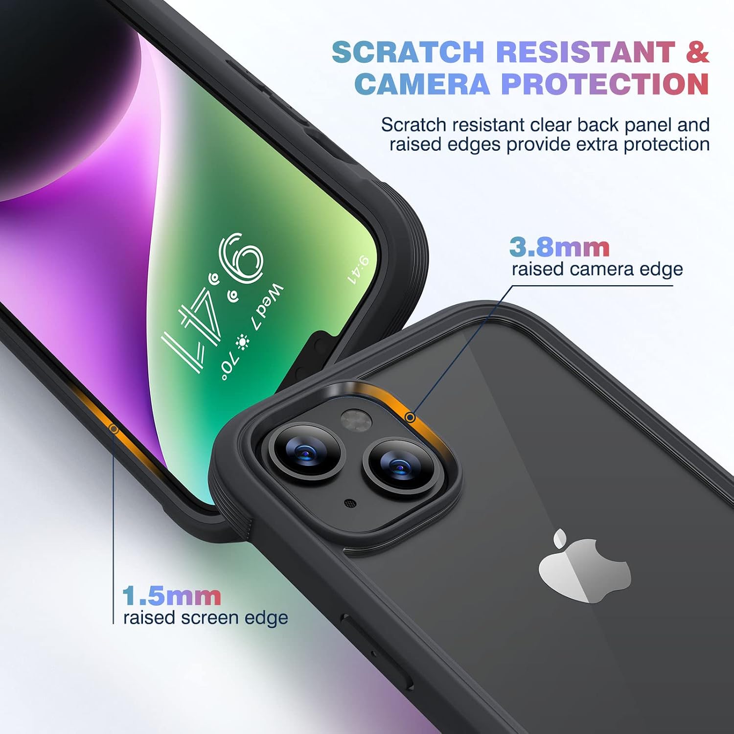 Diaclara Designed for iPhone 14 Case, Full Body Rugged Case with Built-in Touch Sensitive Anti-Scratch Screen Protector, with Camera Lens Protector for iPhone 14 6.1" (Black and Clear)