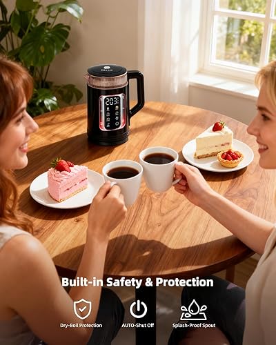 Miniatura 8 de Hervidor de té eléctrico con control de temperatura, caldera de agua inteligente de vidrio de 1.5 L para té, café y hervir, apagado automático, 12