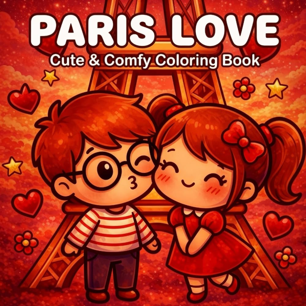 PARIS LOVE coloring book: A Cute and Comfy Coloring Book for Valentine's Day Featuring Adorable Couples, Sweet Treats, and Romantic Scenes in Paris.