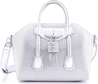 Pre-Loved Antigona Lock Bag Crystal Embellished Satin Mini, Silver