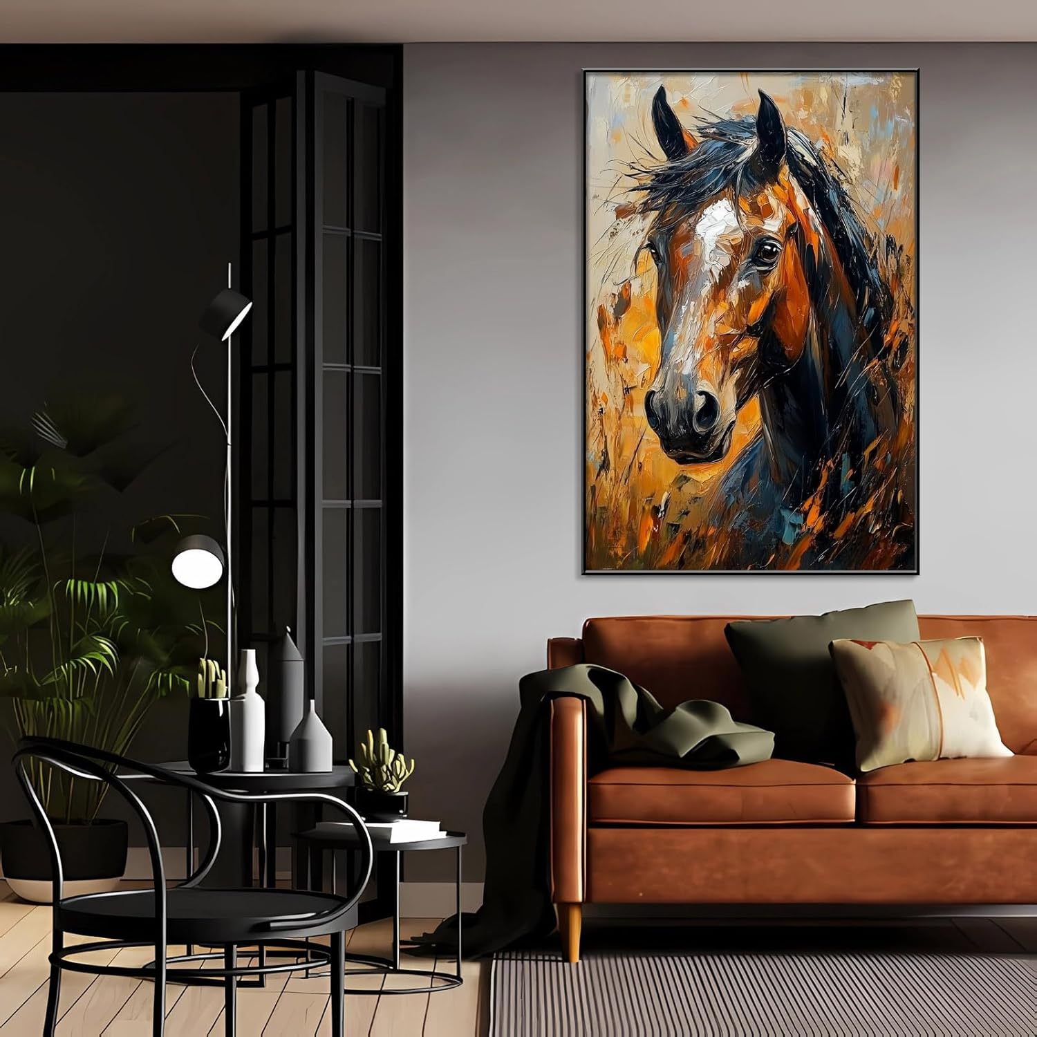 Horse Canvas Wall Art, Horse Pictures Wall Decor, Animal Canvas Prints Wall Art, Large Animal Poster, Modern Artwrok, Modern Farmhouse Decor, Housewarming Giftt (Black Framed, 20"x30"|51x76cm)