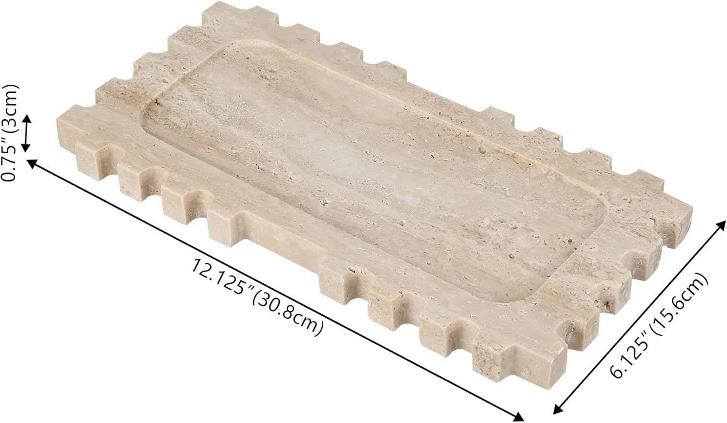 SAFAVIEH Home Collection - Lulu Rectangular Tray, Sand Travertine Decorative Accent with Sculpted Rim (RDC4057A)