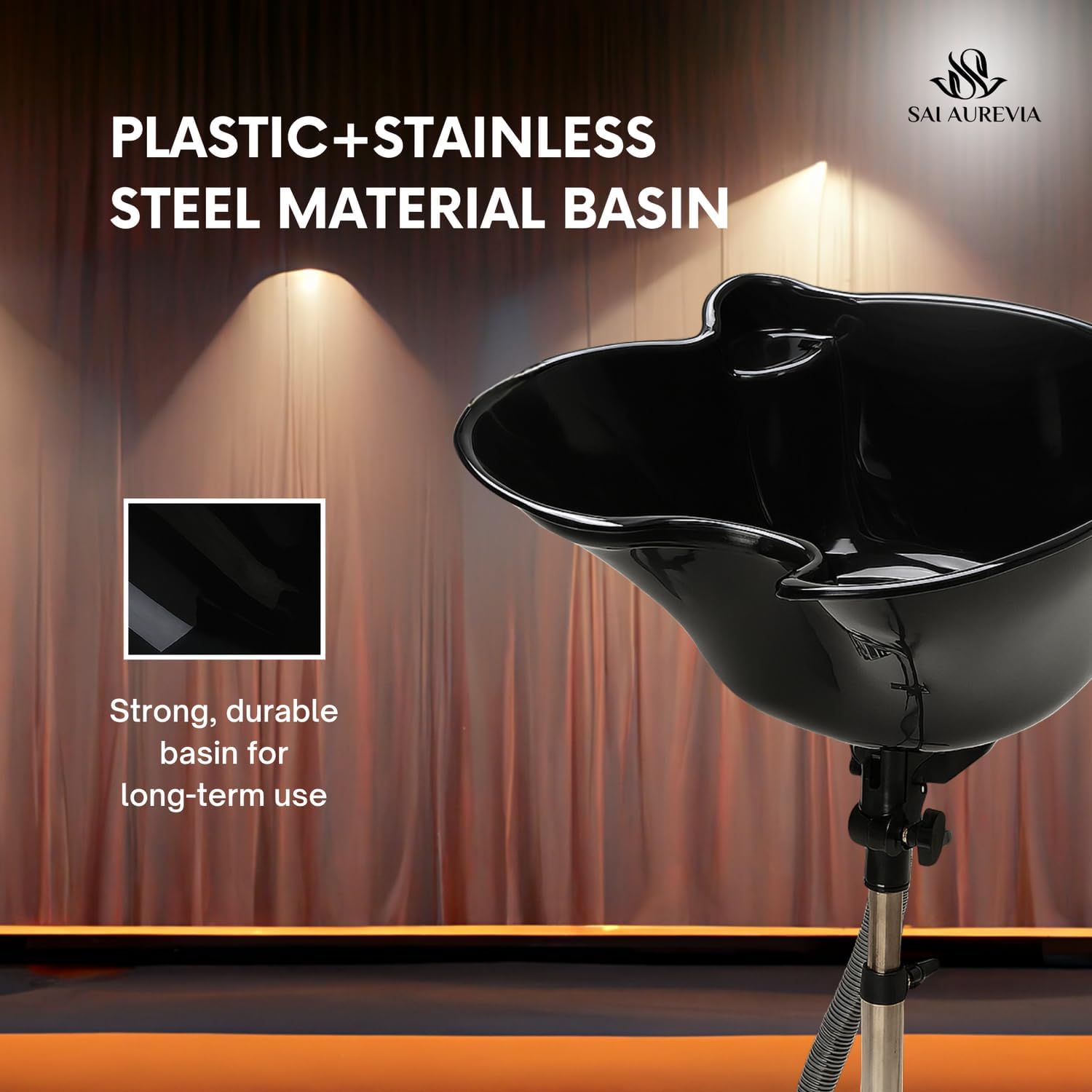 Portable Hairdressing Sink with Adjustable Stand | Black Plastic & Stainless Steel Basin | Salon Shampoo Bowl for Barber, Spa & Home Use | Lightweight, Durable & Easy to Clean Design