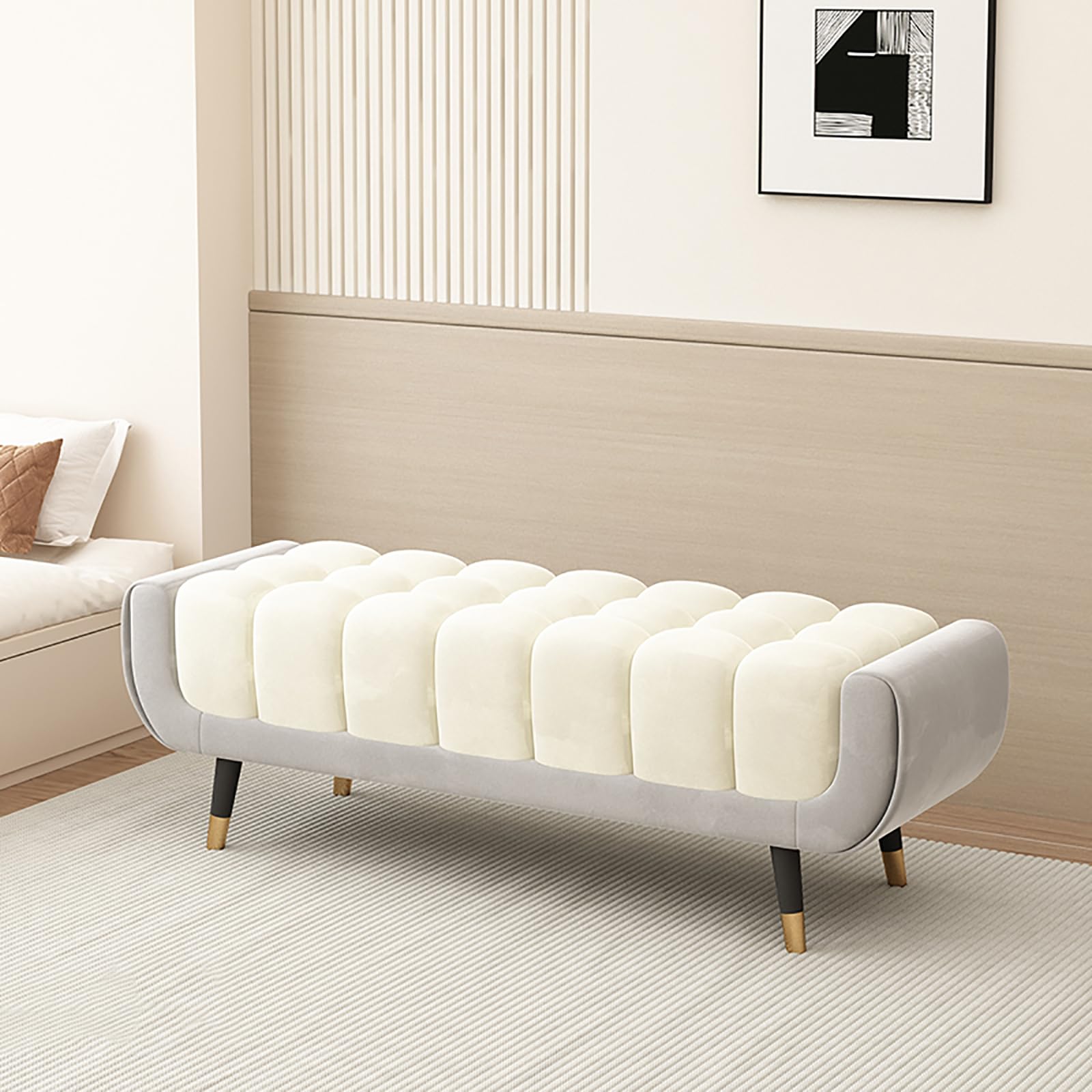 GDMDPTE Thickened Pearl Velvet Bench Segmented Foam Entryway Shoe Storage Solid Wood Frame Footrest for Bedroom Living Room Hallway Closet (Width 31.5in 80cm)