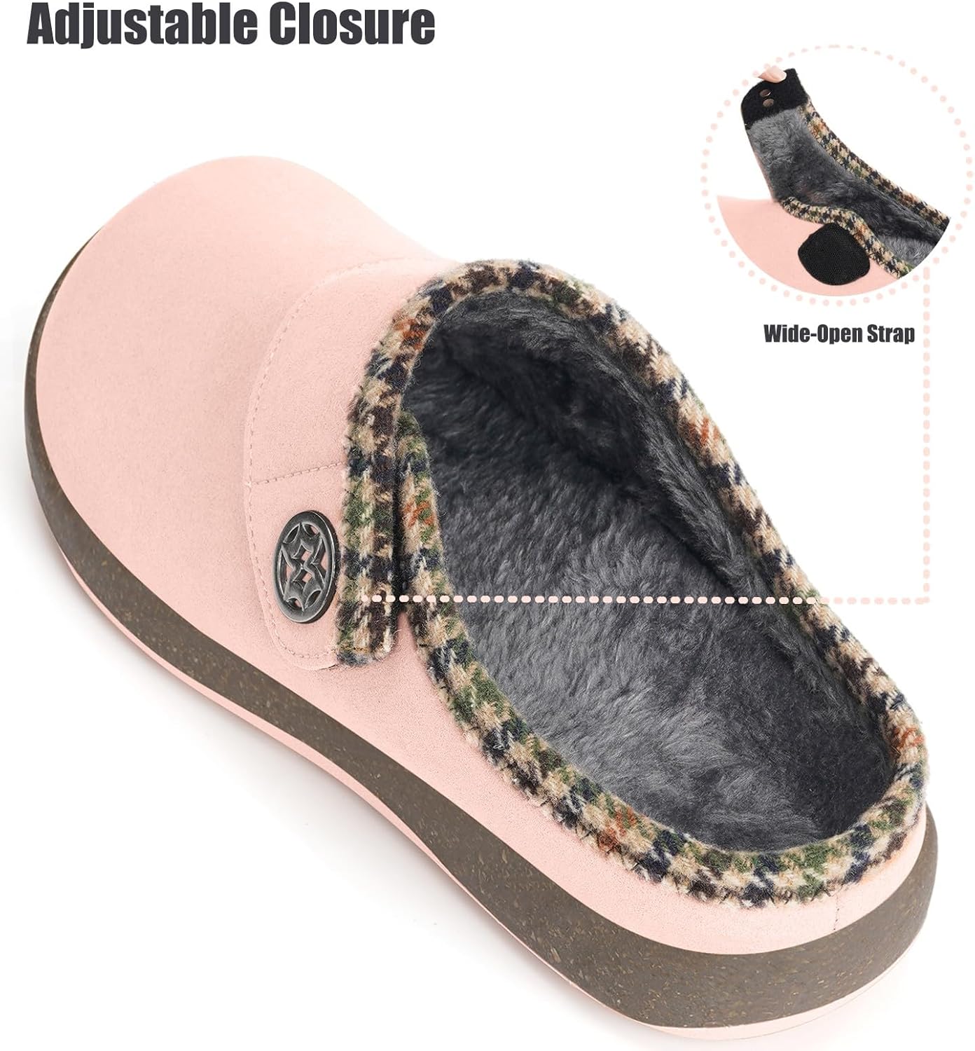 Eagsouni Women's Men's Wide Width Slippers Suede Fuzzy Slippers Winter Warm Fur Lined Slip on House Shoes Outdoor with Removable Cushion Footbed - Image 4