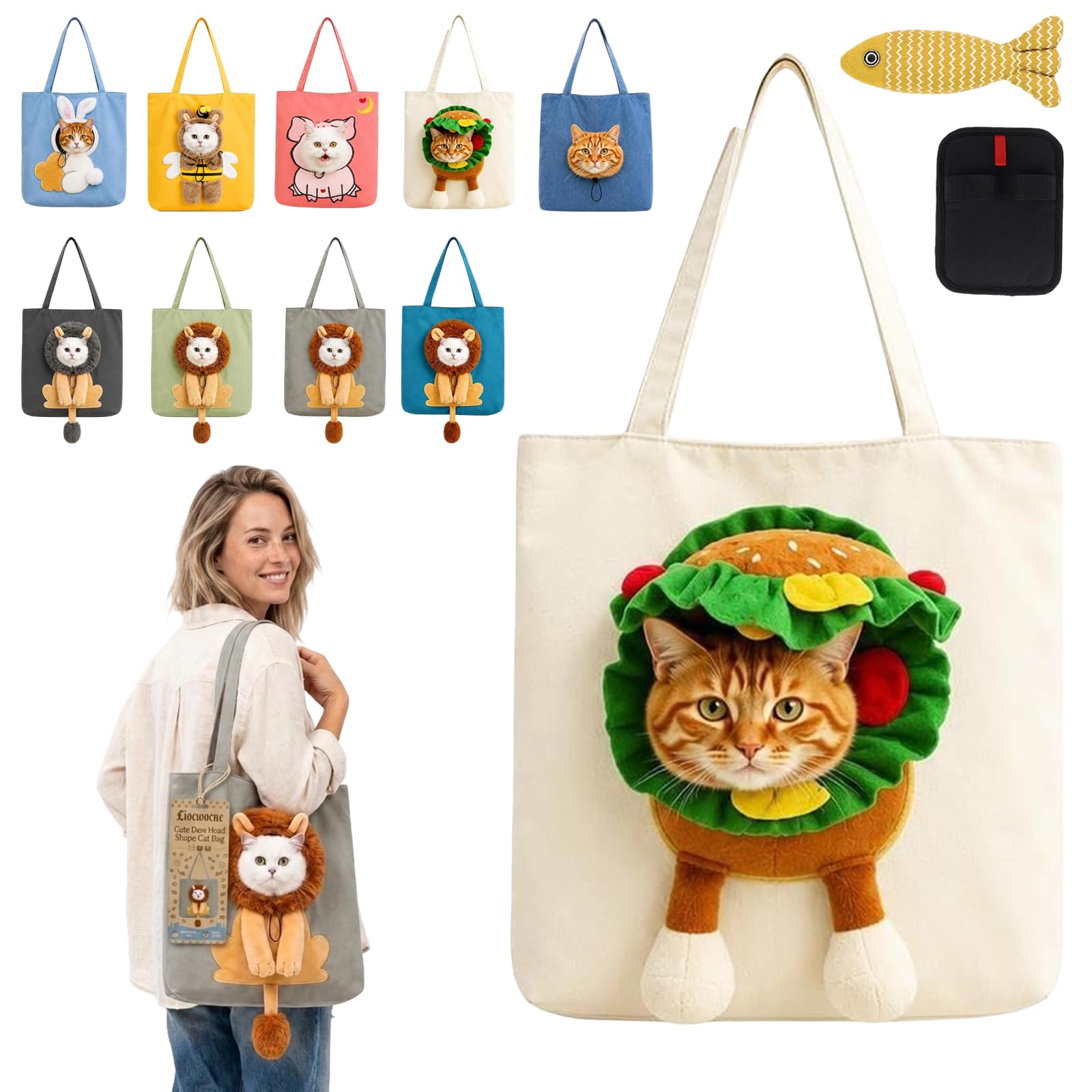 Cute Dew Head Shape Cat Bag, Canvas Pet Carrier for Travel (H,L)