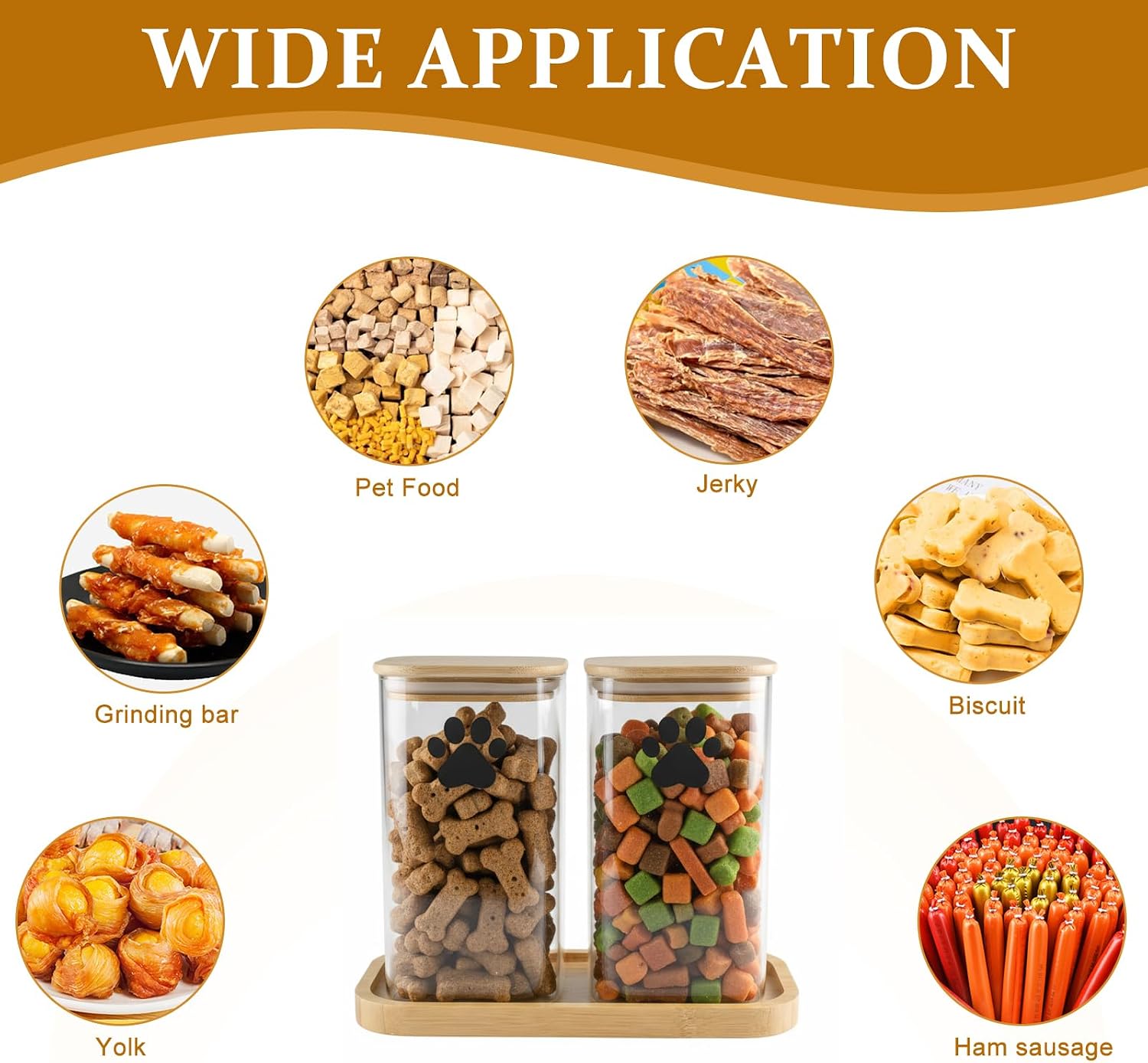 37oz Dog Treat Container Set of 2, Glass Dog Treat Jars for Kitchen Counter with Airtight Bamboo Lids, Small Pet Treat Canister,Puppy Food Bin for Kitchen Counter,Freshness Seal-Clear image 2