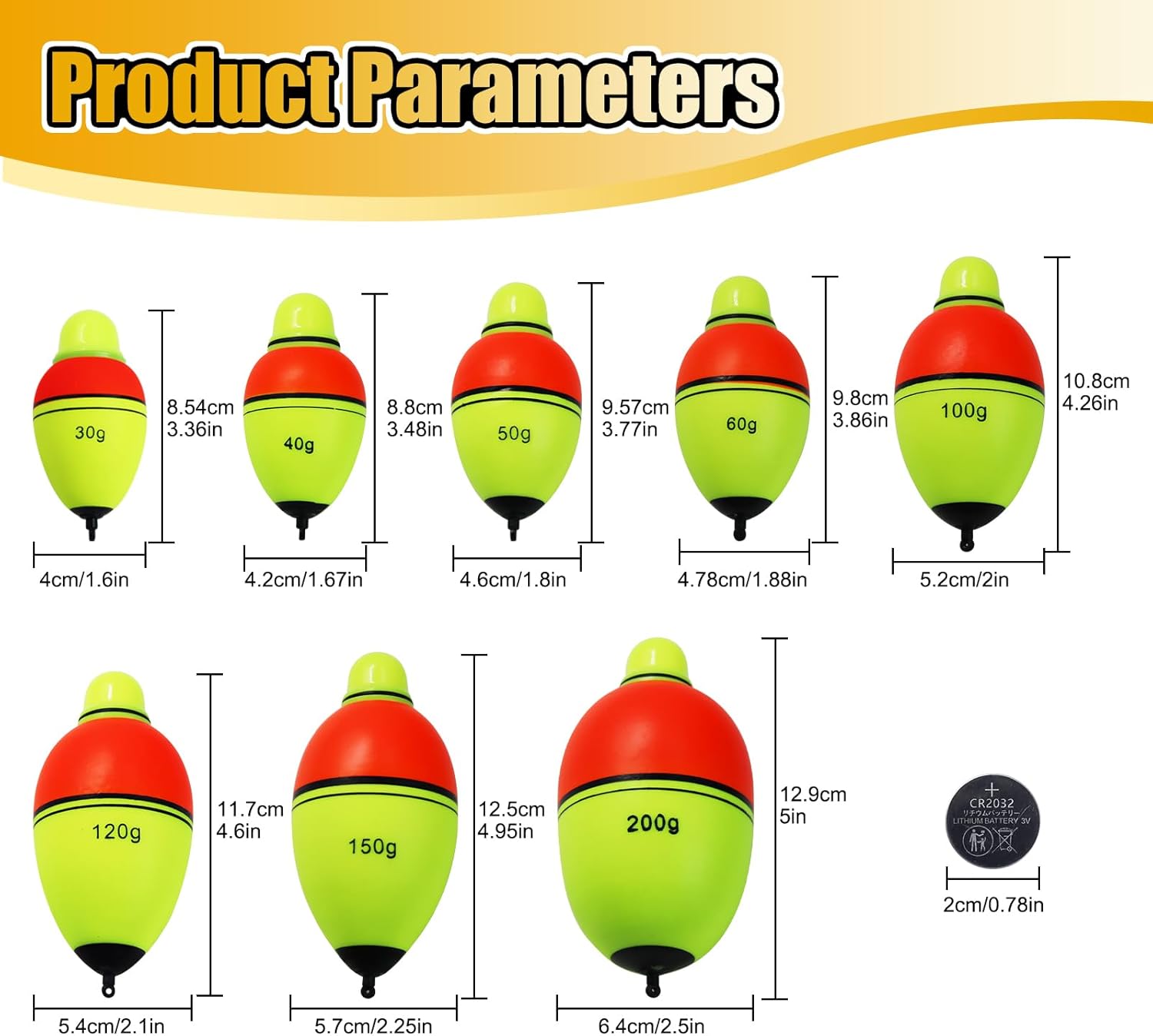 Light-Up EVA Slip Bobbers, Lighted Foam Bobbers Green & Red LED Lights Fishing Floats for Night Fishing with Cell Battery Included