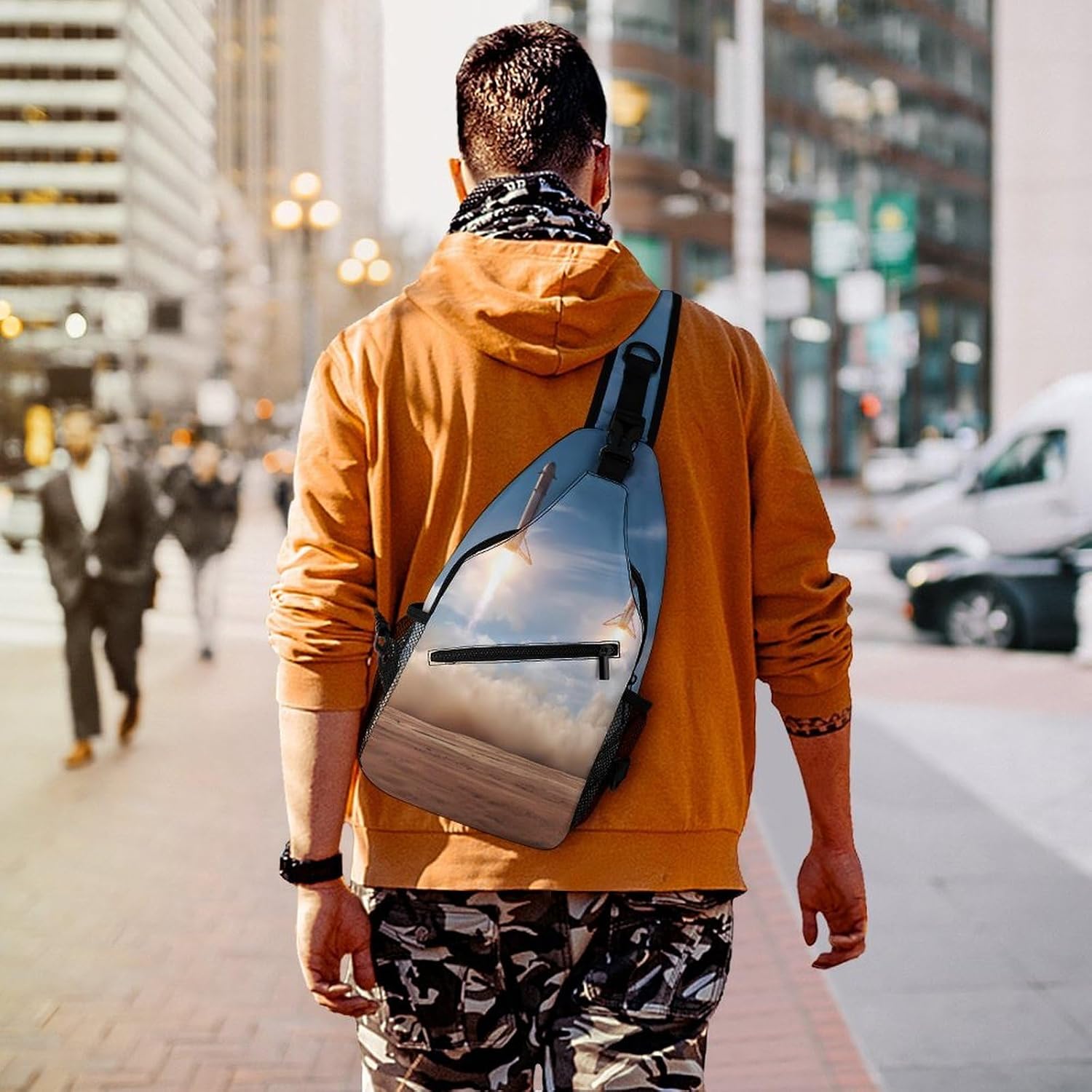Spacees Falcon Heavy Boosters Men Crossbody Sling Backpack Chest Bag | Travel Fanny Pack,Hiking Daypack,Print Shoulder Bags
