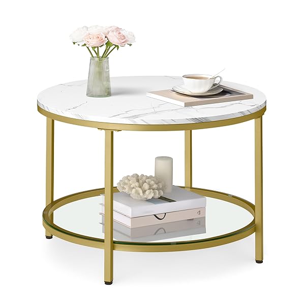 Sleek Glass Coffee Table Ideas That Open Up Your Living Room 24 Round Faux Marble and Gold Table