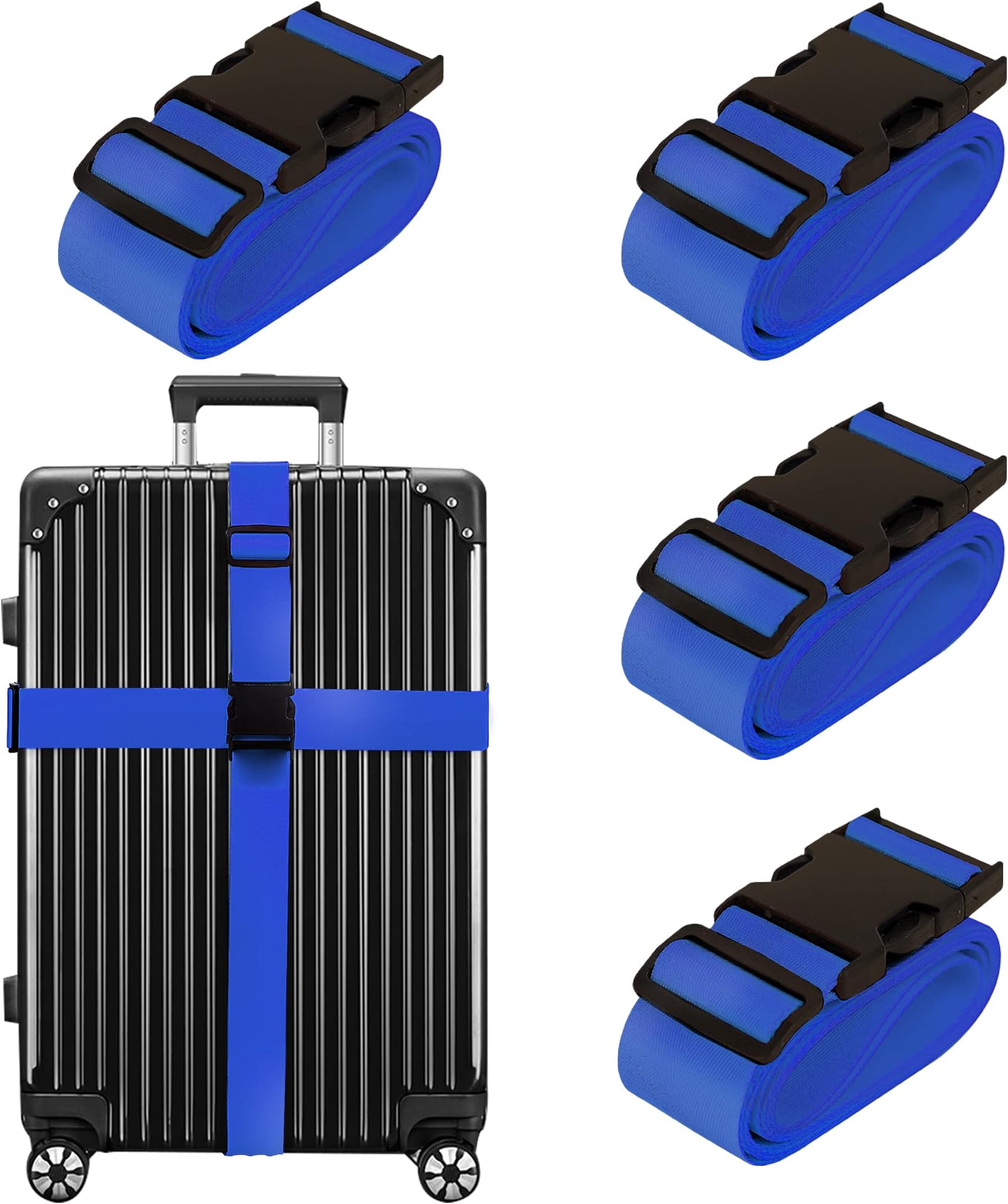 Chelmon Luggage Straps for Suitcases TSA Approved Travel Belt 4 Pack (Blue)