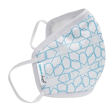 Godrej Protekt P-W95 Reusable Face Mask, 6-Layer Germ Shield Technology | Size: SMALL, Design: White Aqua, For Children & Teens