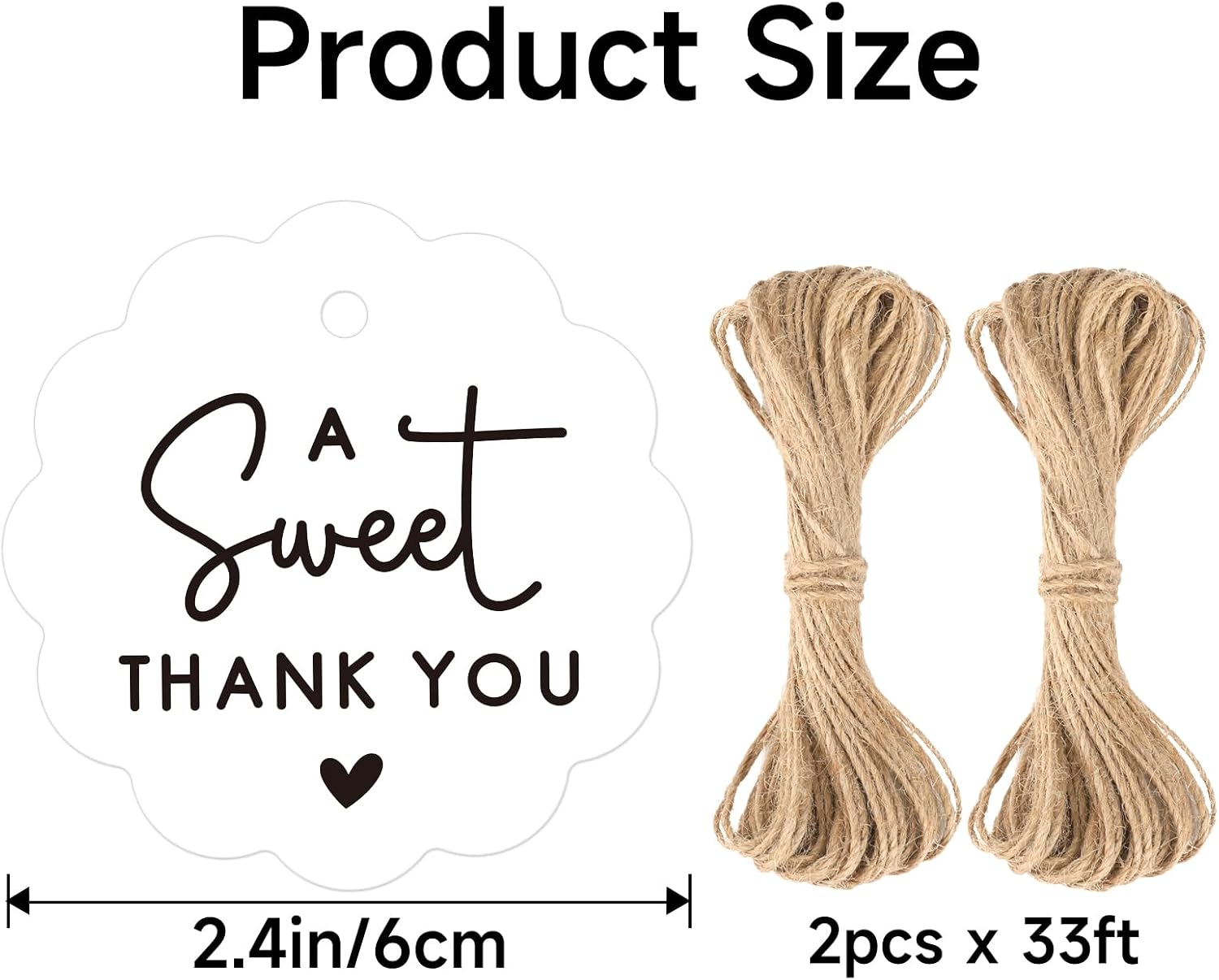 joycraft 100Pcs Thank You Tags with String, 2.4 in White Round Gift Tags image 2