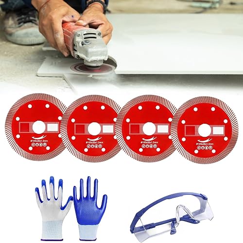 Ultra-Fine Corrugated Tile Cutting Discs Master, Super Thin Dry Wet Cutting Disc Applicable Angle Grinder, 105mm Blade Disc Angle Grinder, Cutting Porcelain Tile Granite Marbles Diamond (4Pcs)