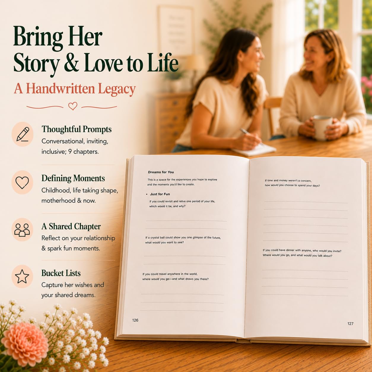 Diario de historias de mamá con letras y mensajes de historia de vida, regalos para mamá | Bring You Closer to Mom | Regalos para mamá para el día de la madre, cumpleaños y Navidad | Calidad reliquia, caja de regalo