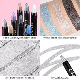 evpct Silver Shimmer Cream Eye Shadow Brightener Sticks Set for Eyes, Silver Shimmery Matte Pencil Eye shadow Applicator Stick Pen Palette Makeup Waterproof sombras en crema para ojos 16
