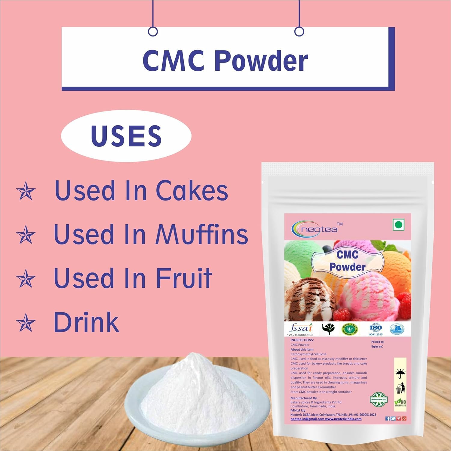 Neotea CMC Carboxymethyl Cellulose Powder - 100GM | Food-Grade, Ideal for Soft, Smooth & Creamy Texture in Instant Cake Premixes, Ice Creams & Other Food Applications - Image 8 thumbnail