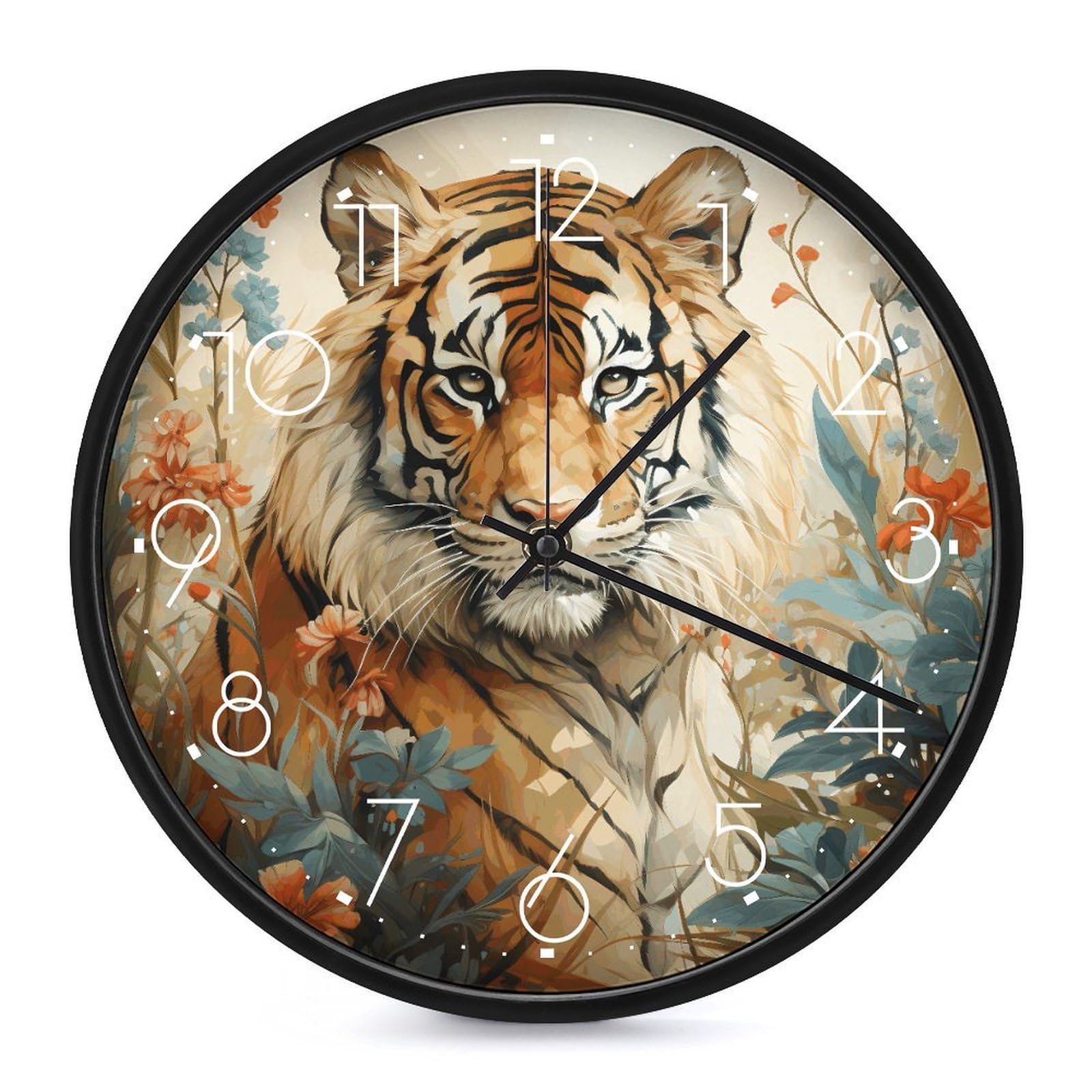 Horloge murale tigre aquarelle blanche pour decoration de salon