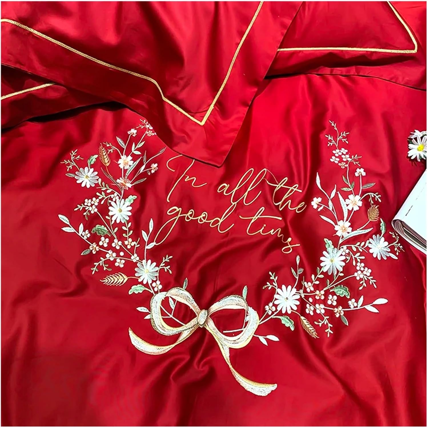 Cotton Bedding Sets Queen King Size Flowers Embroidery Bed Duvet Cover with Filling Bed Sheets/Rubber Fitted Sheet Linen,Bed