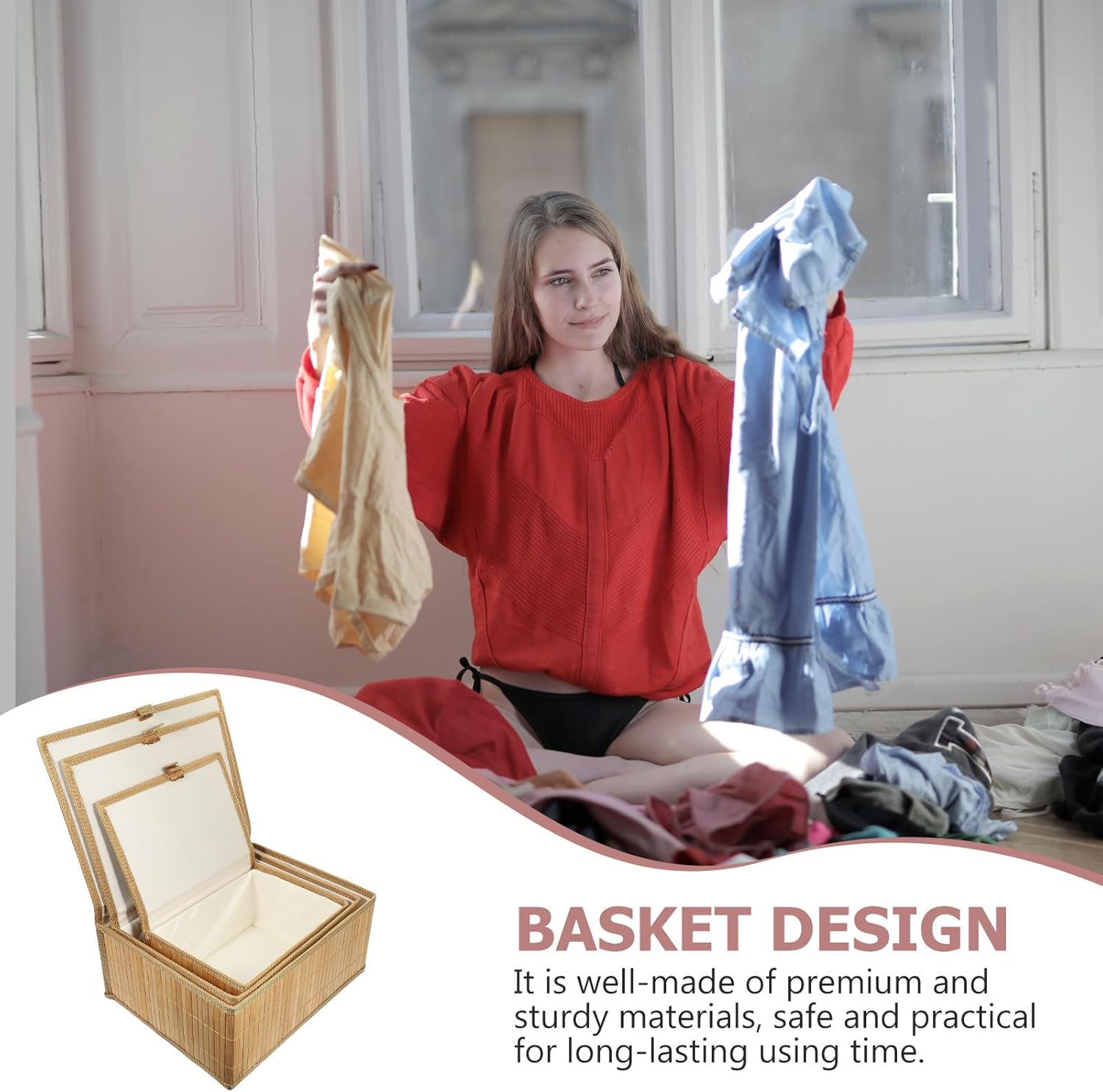 3pcs Storage Basket Set with Lids, Rectangular Shelf Organizer Boxes for Home and Office Desktop Sundries and Cosmetics Storage