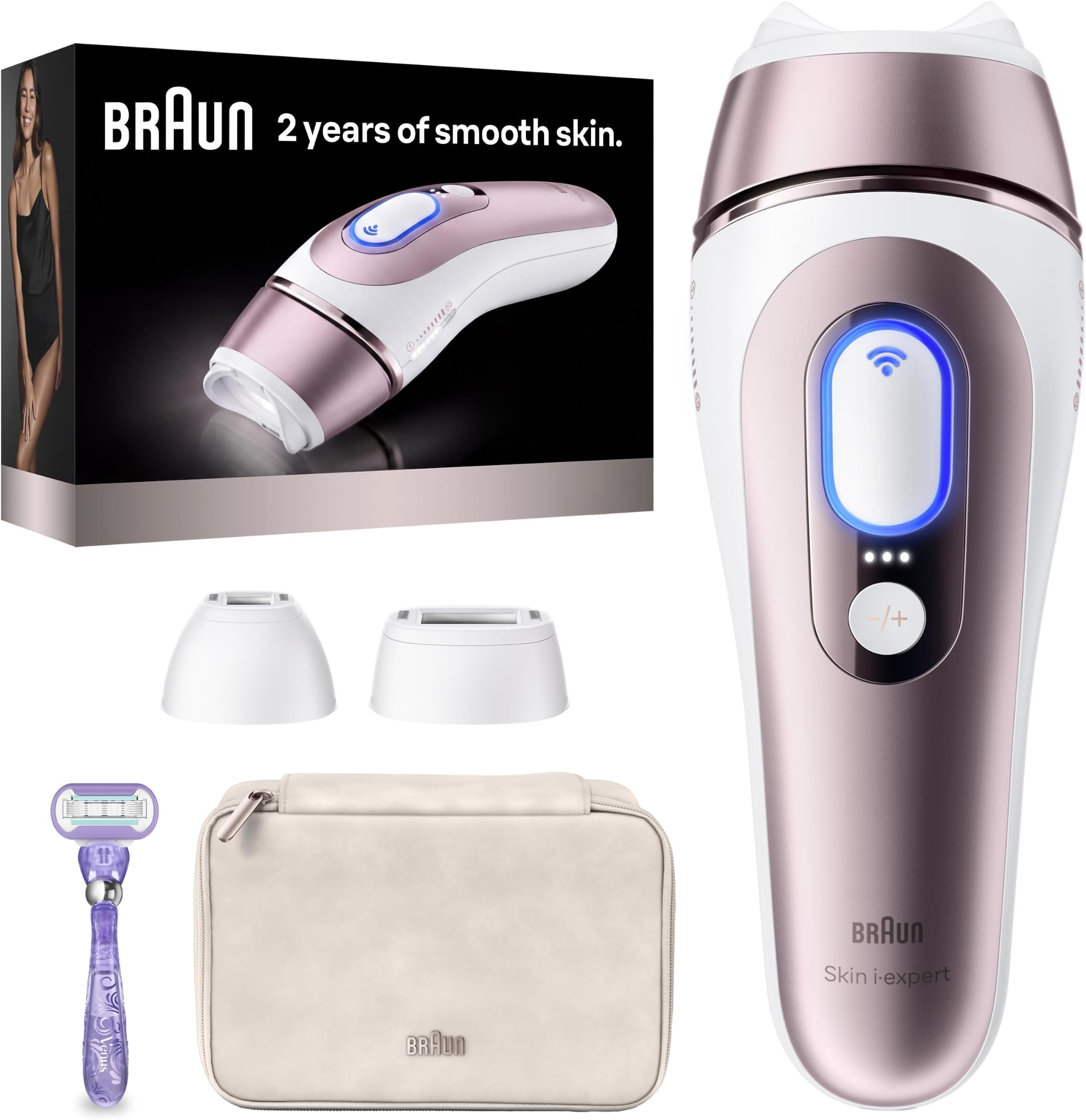 Smart IPL, Skin i·Expert Pro 7: at Home Laser Hair Removal, Permanent Visible Hair Reduction, Holiday Gifts for Women and Men with Free App, Vanity Case, Venus Razor, 3 Smart Heads, IPL7243