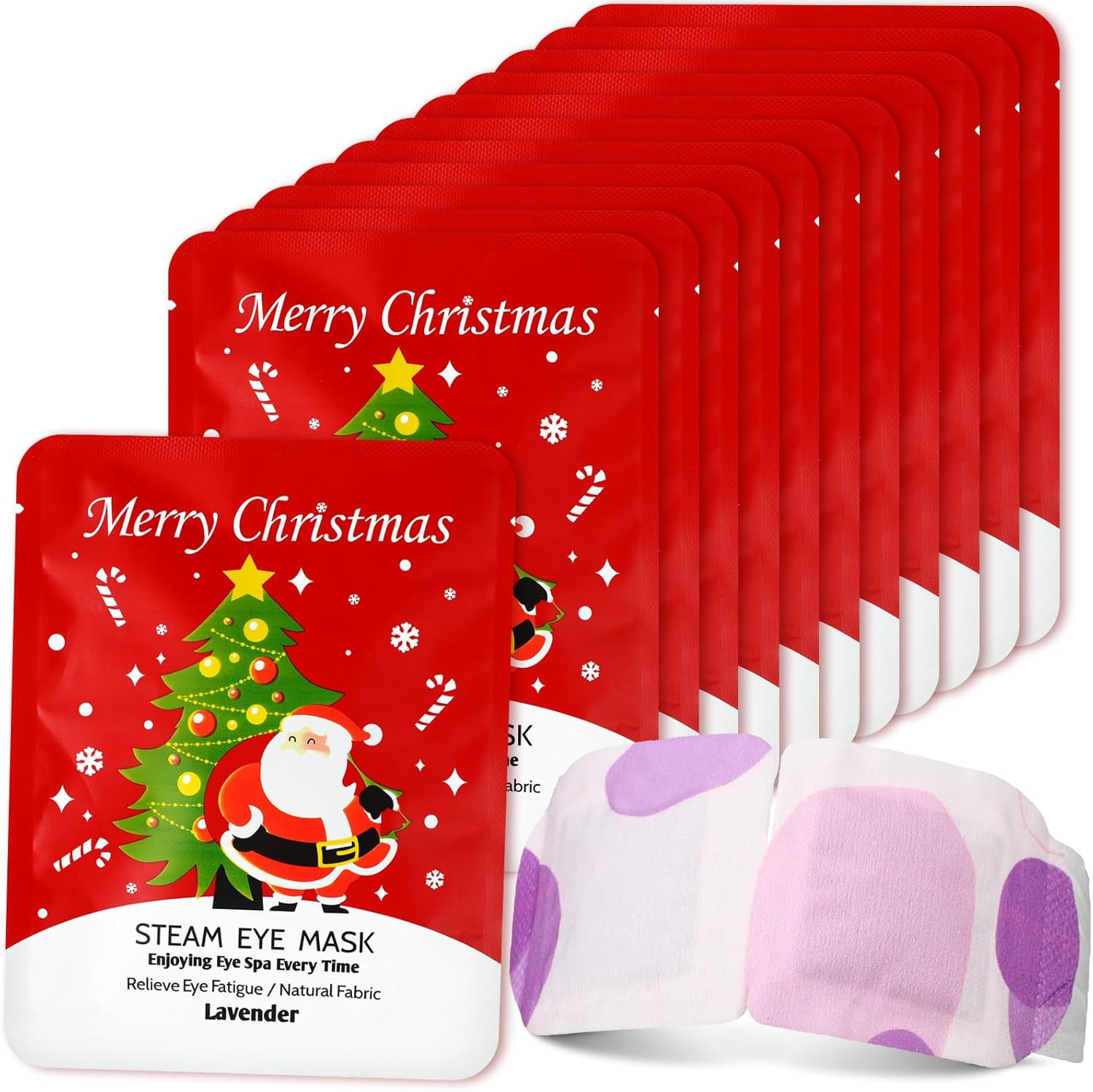 Bonuci 12 Pcs Christmas Steam Eyemasks Bulk Christmas Stocking Stuffer for Coworker Employee Staff Xmas White Elephant Gift Basket Stuff Party Favor for Adult Women Men Lavender Scent Sleep Eyemask(12,Christmas)