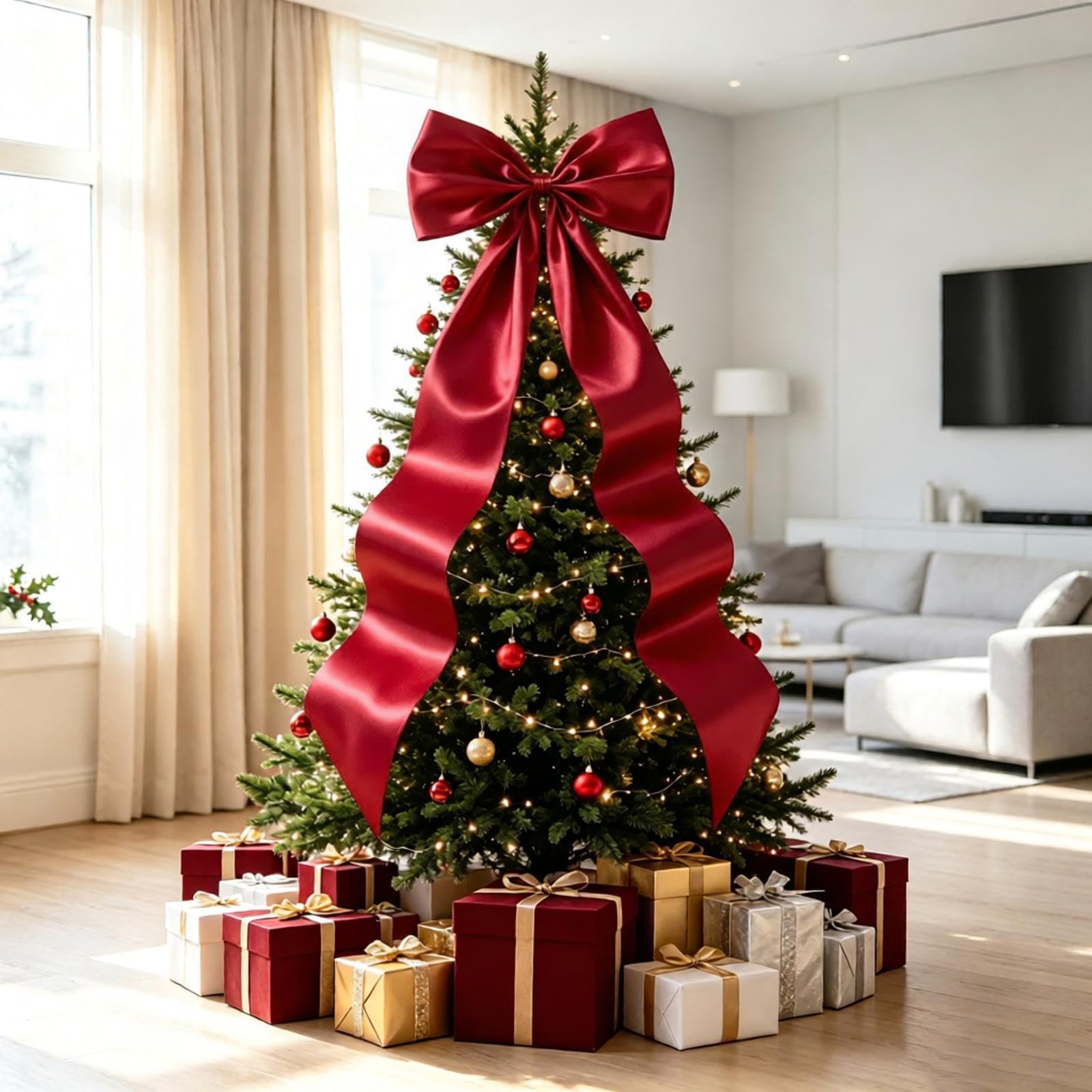 Large Christmas Tree Topper Bow, 120cm Tree Toppers Satin Bows with Long Streamers, Christmas Wreath Bows Wrapping Gift Decor for Home Party Wedding Holiday Decor (Red, 120cm)