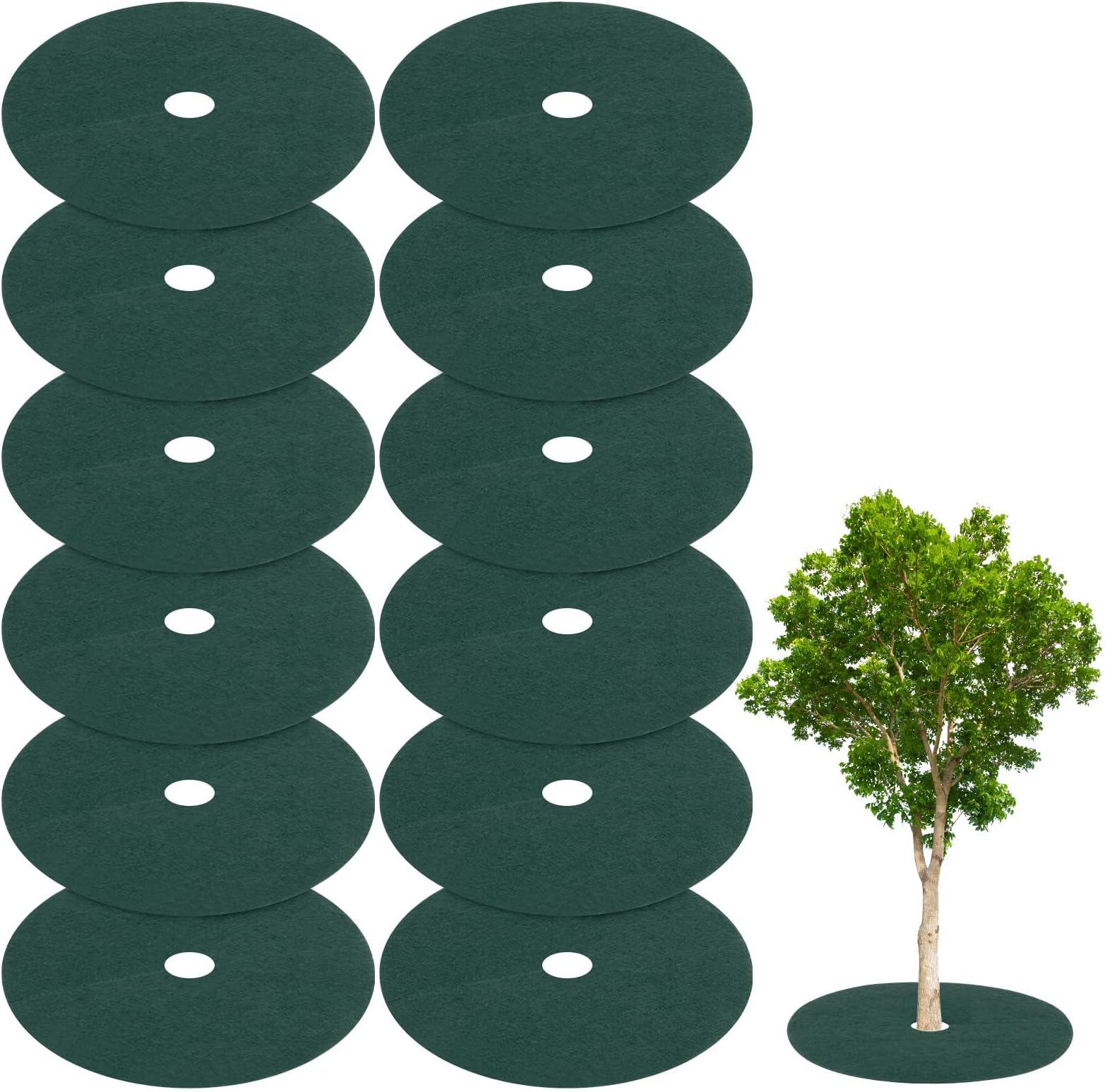 12 Pack Non Woven Tree Cover Rings,5.9 Inch Tree Protector Weed Fabric Cover,Apply to Garden Tree Mulch Ring/Tree Ring Mulch Mat/Landscape Fabric(Round Dark Green)