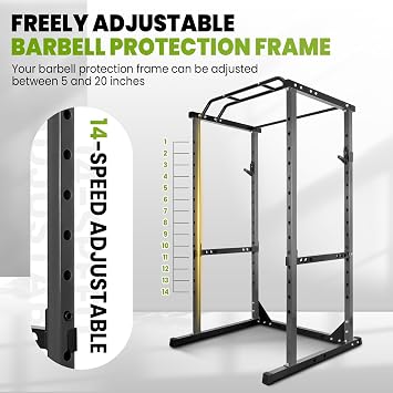 Power Cage, 1200LBS Power Rack, Weight Cage with Adjustable Cable Crossover System, Multi-Functional Squat Rack for Weight Training, Black