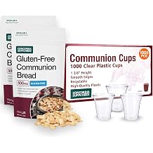 Concordia Supply Communion Cups & Gluten-free Unleavened Communion Bread - 1-3/8" Recyclable Hard Plastic Cups 1000 Count & 1/2" Gluten Free Altar Bread 1000 Count, Made in USA, For Holy Communion