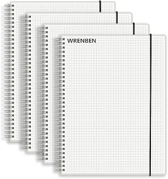 120gsm Graph Paper Composition Notebook A5 Spiral Notebook 160 Pages Per Hardcover Grid Notebooks 5.7 x 8.3 Inches 4 Pack