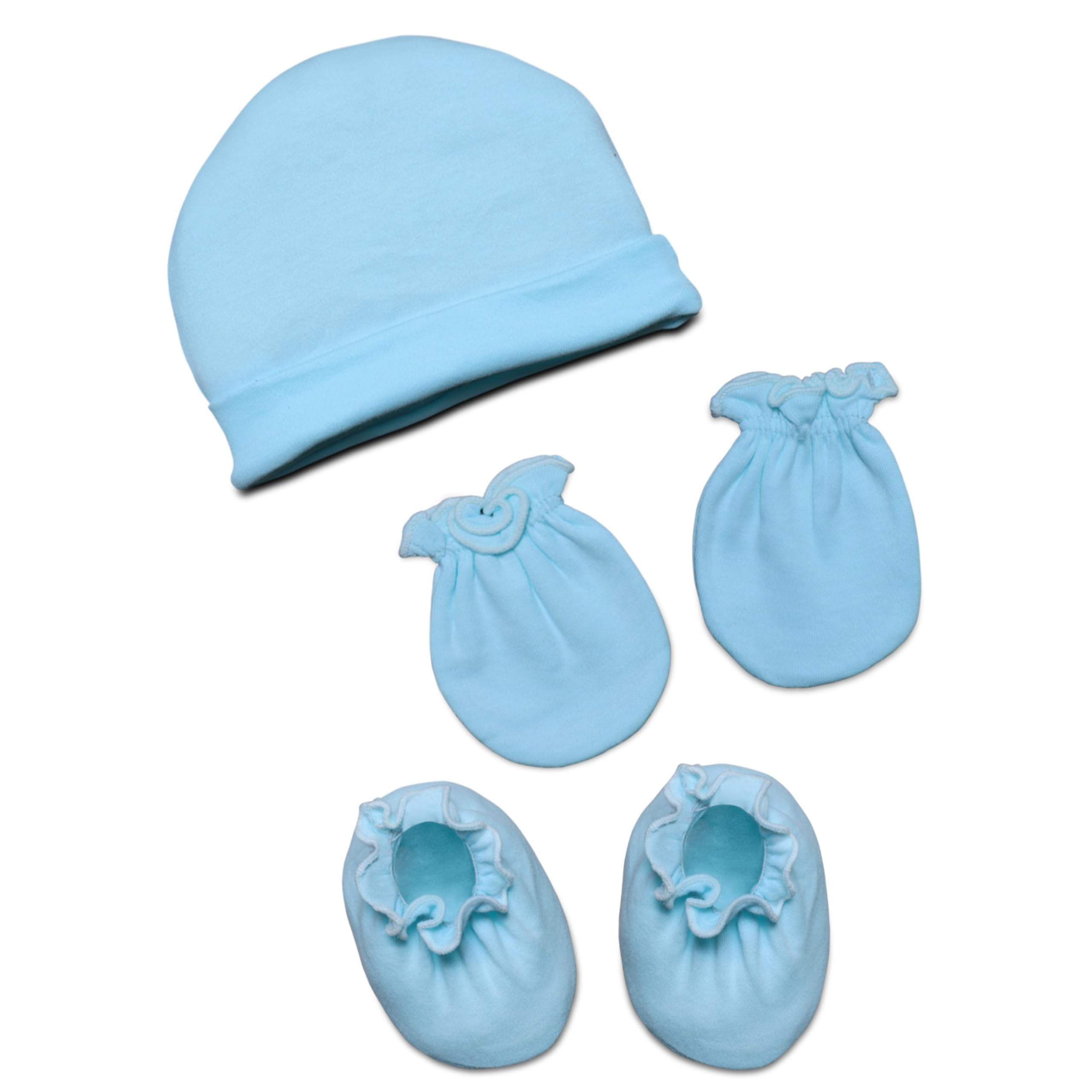 baby eli Cotton Newborn Cap Mitten Booties set for Baby Boys & Girls | Soft and Cozy Infant Cap Mitten Bootie set| Unisex Newborns 0-6 Months Cap Mitten Booty set-picture-49