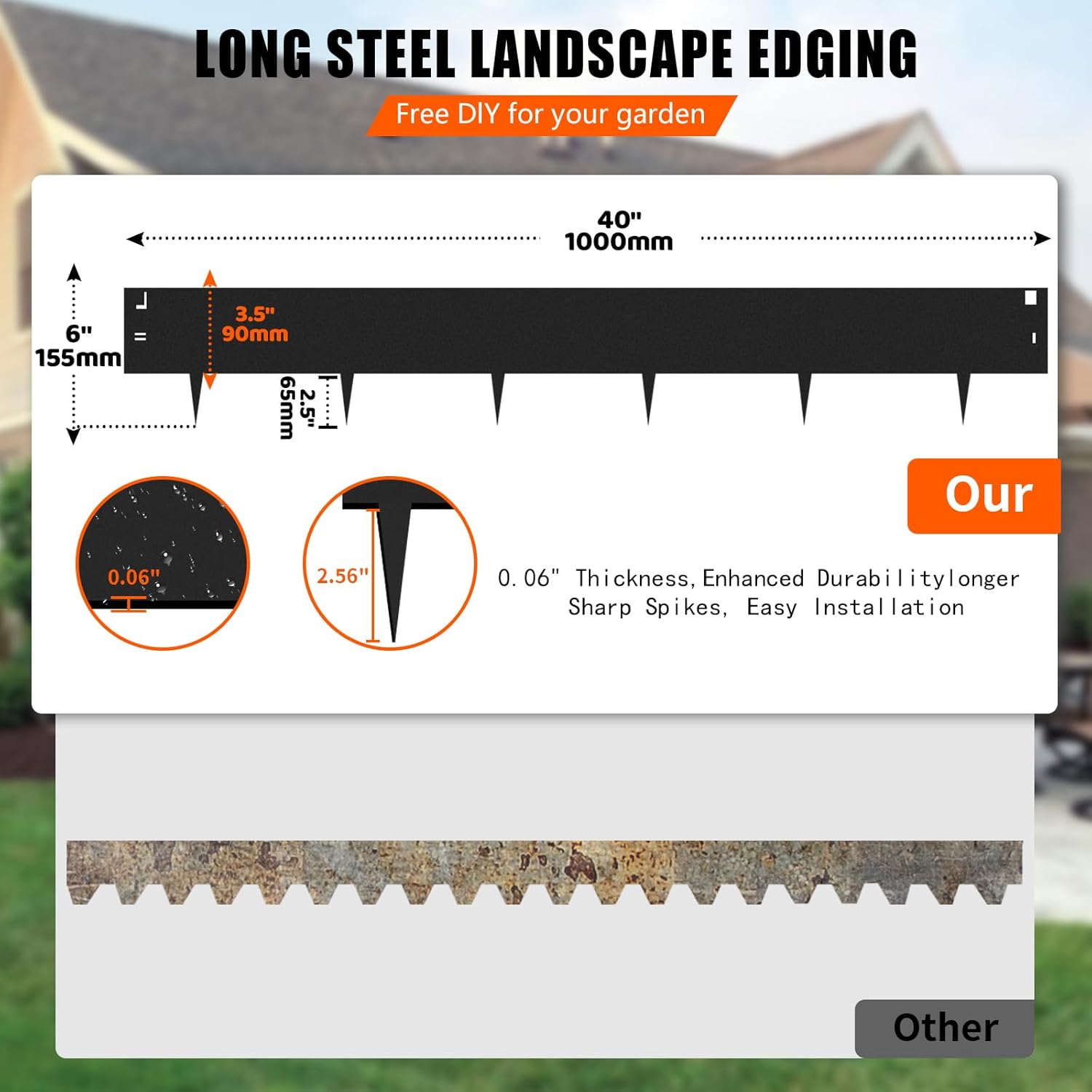 40"x6" Steel Lawn Edging, 5-Pack Metal Landscape Edging Strips,Hammer-in Garden Edging Borders,Total16.25 ft Length Bendable Landscape Edging for Yard Pathway Divider