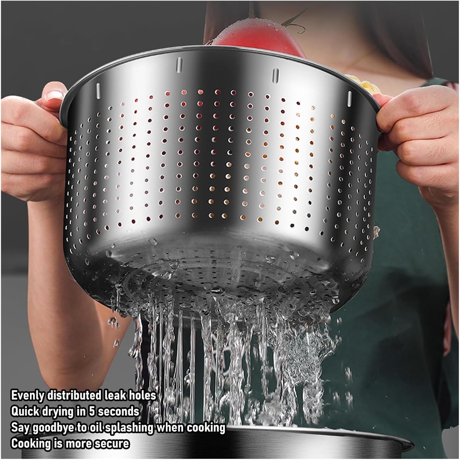 6L Stainless Steel Fruit Washer, Multifunctional Salad Dryer with Drainage Outlet, Vegetable Spinner for Dehydrating Lettuce, Fruits, Vegetables