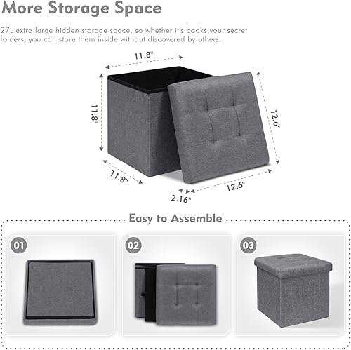 Miniatura 17 de B FSOBEIIALEO Cubo otomano de almacenamiento, baúl de almacenamiento, reposapiés plegable para sala de estar, 12.6 x 12.6 x 12.6 pulgadas (negro