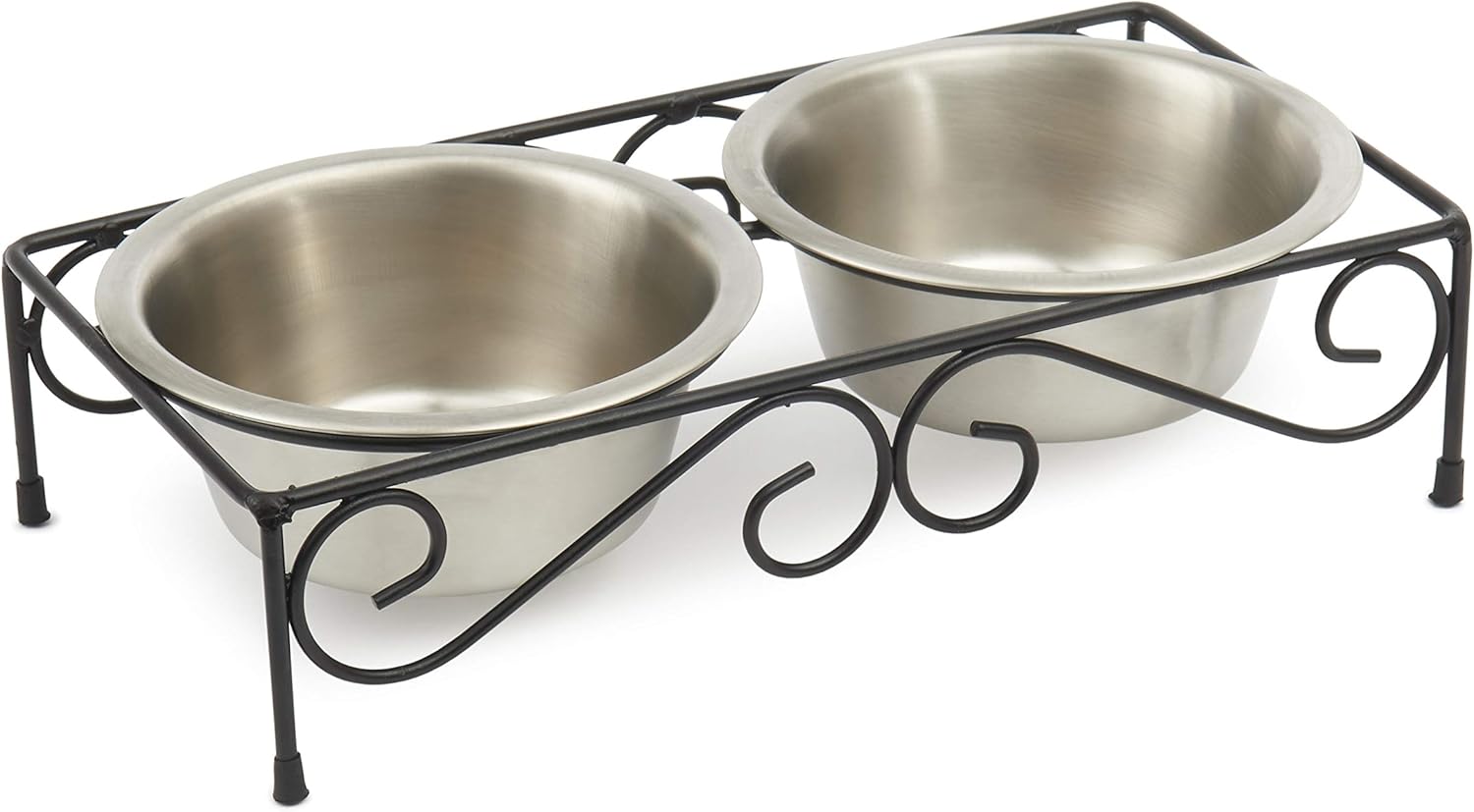 PetRageous 11138SS Scroll Stainless-Steel Non-Slip Dog Diner 3.5-Cup Liquid Capacity per Two Removable Stainless-Steel Bowls 3.30-Inch Tall Feeder for Medium and Large Dogs and Cats,Black
