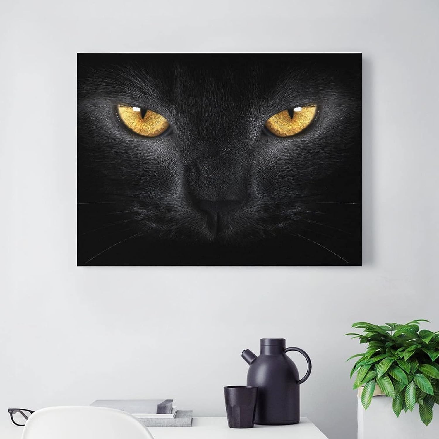Amazon.co.jp: アートパネル ポスター 絵画 黒猫 猫の目 怖くて モダン