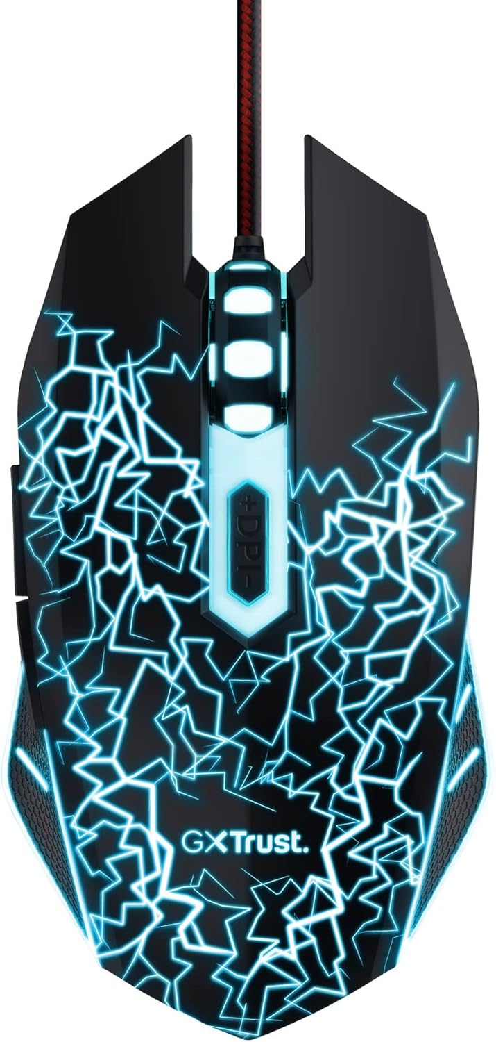 Trust Gaming GXT 105X Izza Illuminated Gaming Mouse, 800-4000 DPI, 6 Responsive Buttons, Computer Mouse for PC, Laptop, Windows, Mac - Black