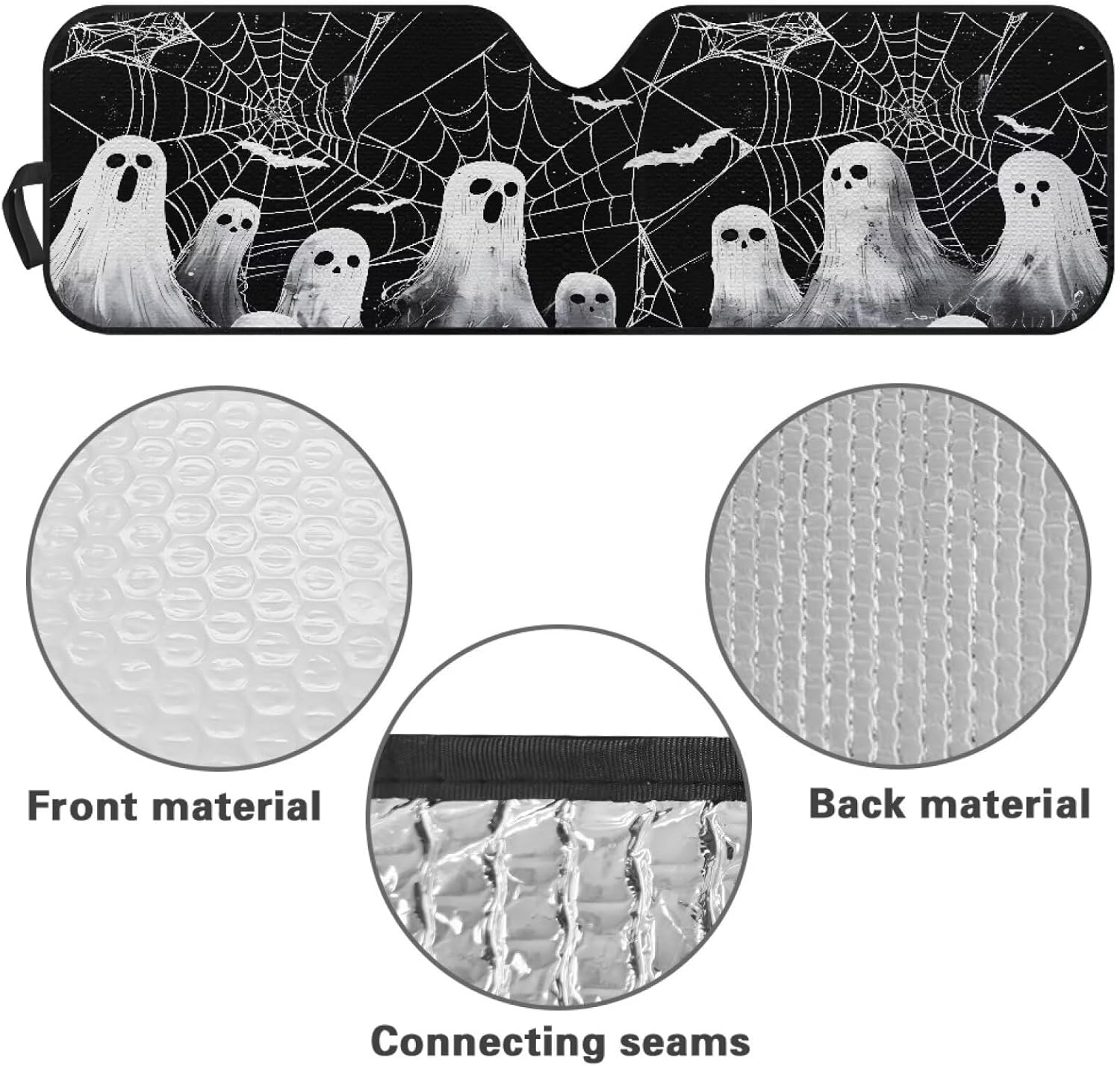 Tuoxiukan Halloween Ghost Car Reflector Sunshade for Jeep Wrangler TJ JK JKU Sport Sahara Rubicon 2 Door & 4 Door Spider Web Front Windshield Sunshade UV-Blocking 52x16 Inches Halloween Car Decor