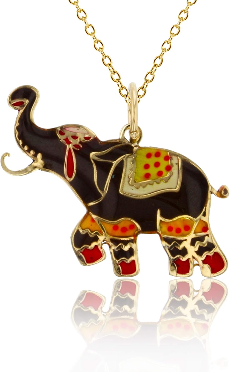DECADENCE 14K Yellow Gold Solid Brown Enamel Elephant Necklace For Women With a 14K Gold 18" Cable Chain