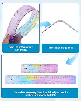 4 Pack Flexible Ruler Set, 12 Inch & 6 Inch Bendable Rulers for Kids, Soft Plastic Rulers with Dual-Sided cm/inch Scale, Gradient Color Flex Ruler for School, Home, Office