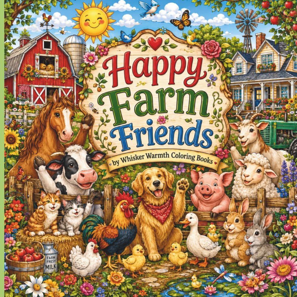 Happy Farm Friends: Color Adorable Farm Animals, Busy Barns, and Cozy Country Life