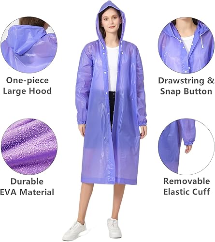 Miniatura 3 de Poncho de lluvia para adultos, reutilizables, paquete de 2 a 5 unidades, capa impermeable de EVA con capucha, equipo de lluvia para hombres y mujeres