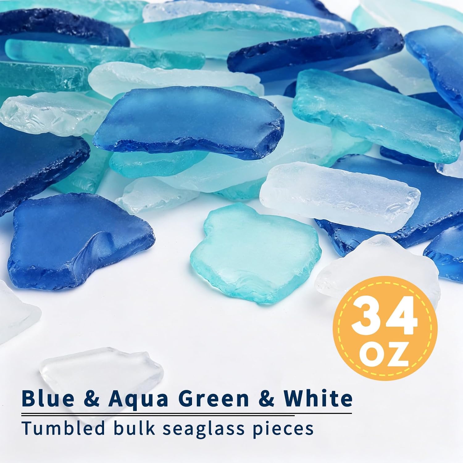 Giftvest 34oz Sea Glass for Crafts Pieces Flat Frosted Sea Glass Ornaments Vase Filler DIY Art Craft Supplies for Beach Wedding Home Decor and Aquarium Decor(Blue, Aqua Green, White)