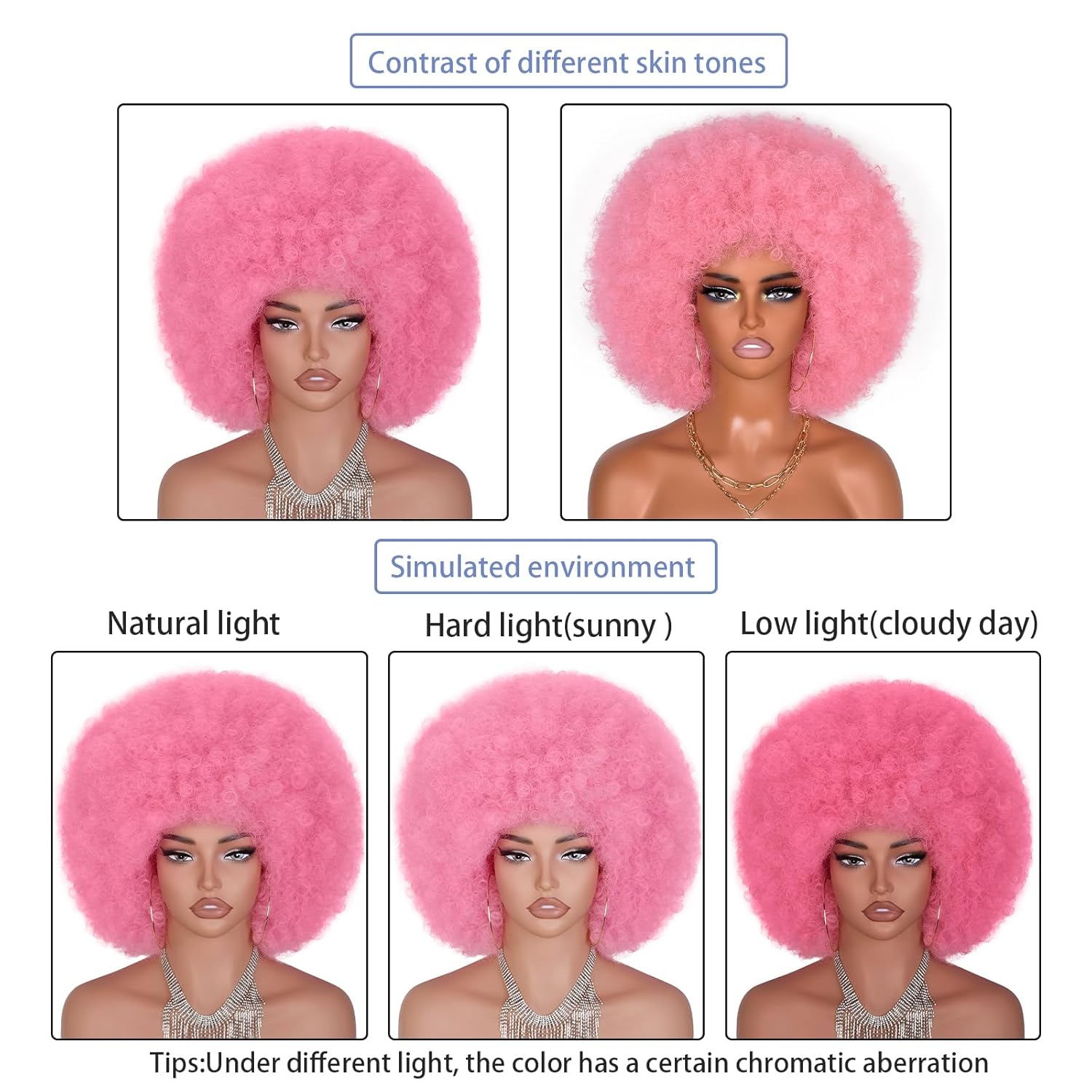 ANNISOUL Afro Wigs for Black Women Short Curly Afro Kinky Wig 70s Bouncy Huge Fluffy Puff Wigs Premium Synthetic for Cosplay and Daily(Pink) - Image 5