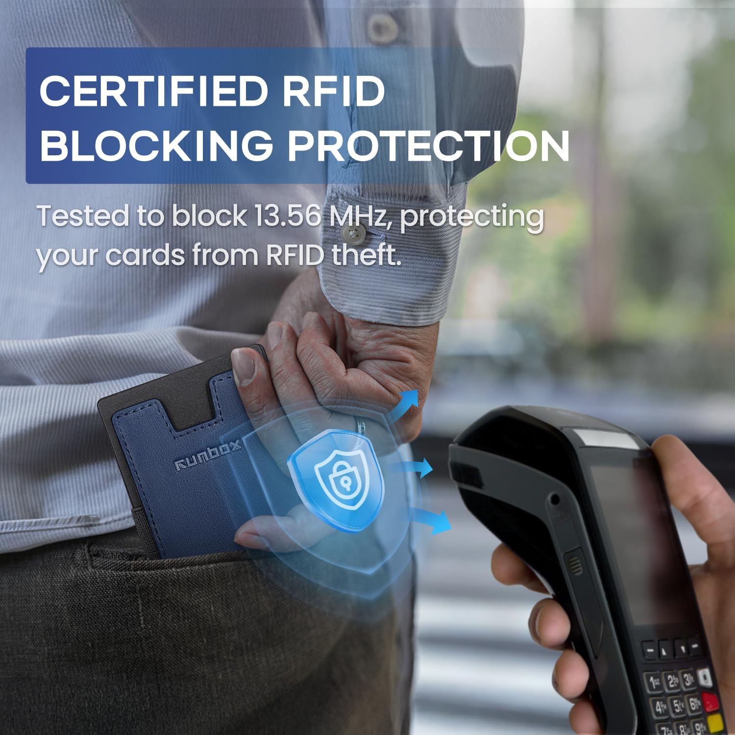 RUNBOX Slim Card Holder Wallet for Men, Minimalist RFID Blocking Wallet with Pop-Up Function, Ultra-Thin Design, Metal Business Card Cases holds 6+6 Cards, Gifts for Men, Men's Accessories - Image 4