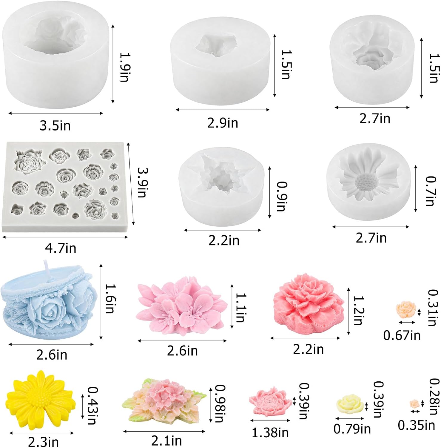 26Pcs Flower Silicone Mold Non-Stick Flower Candle Mold for Making Candle, Soap